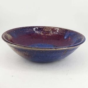 Blue plum glazed signed artist made pottery stoneware bowl
